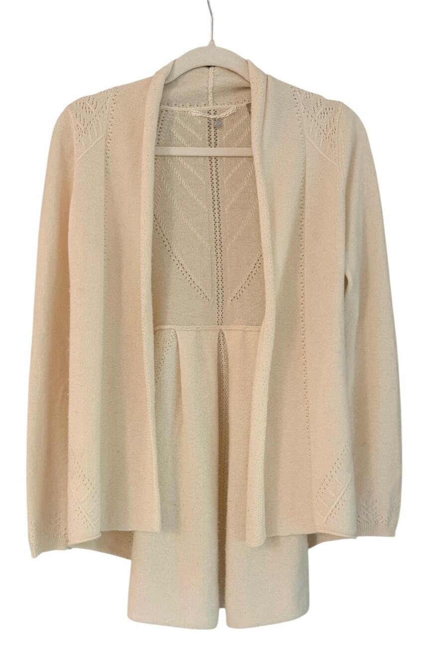 Anthropologie Knitted & Knotted Cashmere Ivory Open Cardigan Small